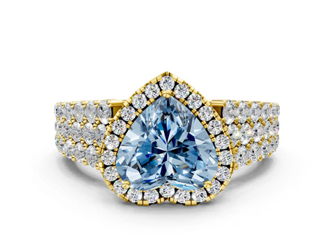 Yellow gold Fancy Blue Heart Cut Halo Pavé Diamond Engagement Ring with Split Shank and Four-Prong Setting_3