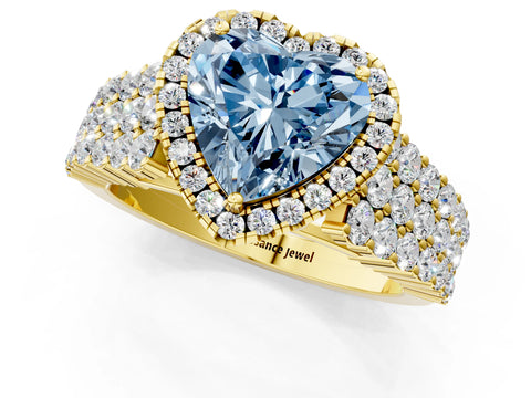 Yellow gold Fancy Blue Heart Cut Halo Pavé Diamond Engagement Ring with Split Shank and Four-Prong Setting_4