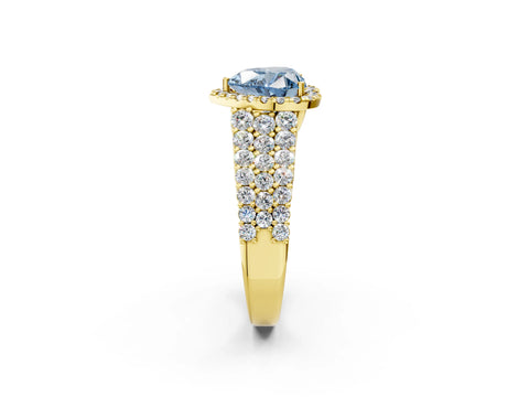 Yellow gold Fancy Blue Heart Cut Halo Pavé Diamond Engagement Ring with Split Shank and Four-Prong Setting_5