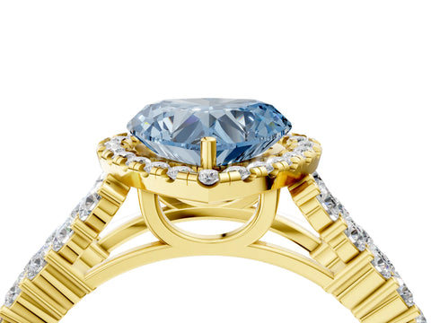 Yellow gold Fancy Blue Heart Cut Halo Pavé Diamond Engagement Ring with Split Shank and Four-Prong Setting_7