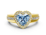 Yellow gold Fancy Blue Heart  Cut Halo Pave Band Four-Prong Ring_49