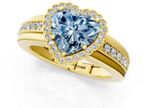 Yellow gold Fancy Blue Heart  Cut Halo Pave Band Four-Prong Ring_50