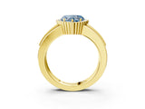 Yellow gold Fancy Blue Heart  Cut Halo Pave Band Four-Prong Ring_52