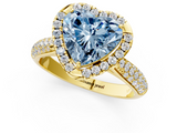Yellow gold Fancy Blue Heart  Cut Halo Pave Band Four-Prong Setting Ring_21