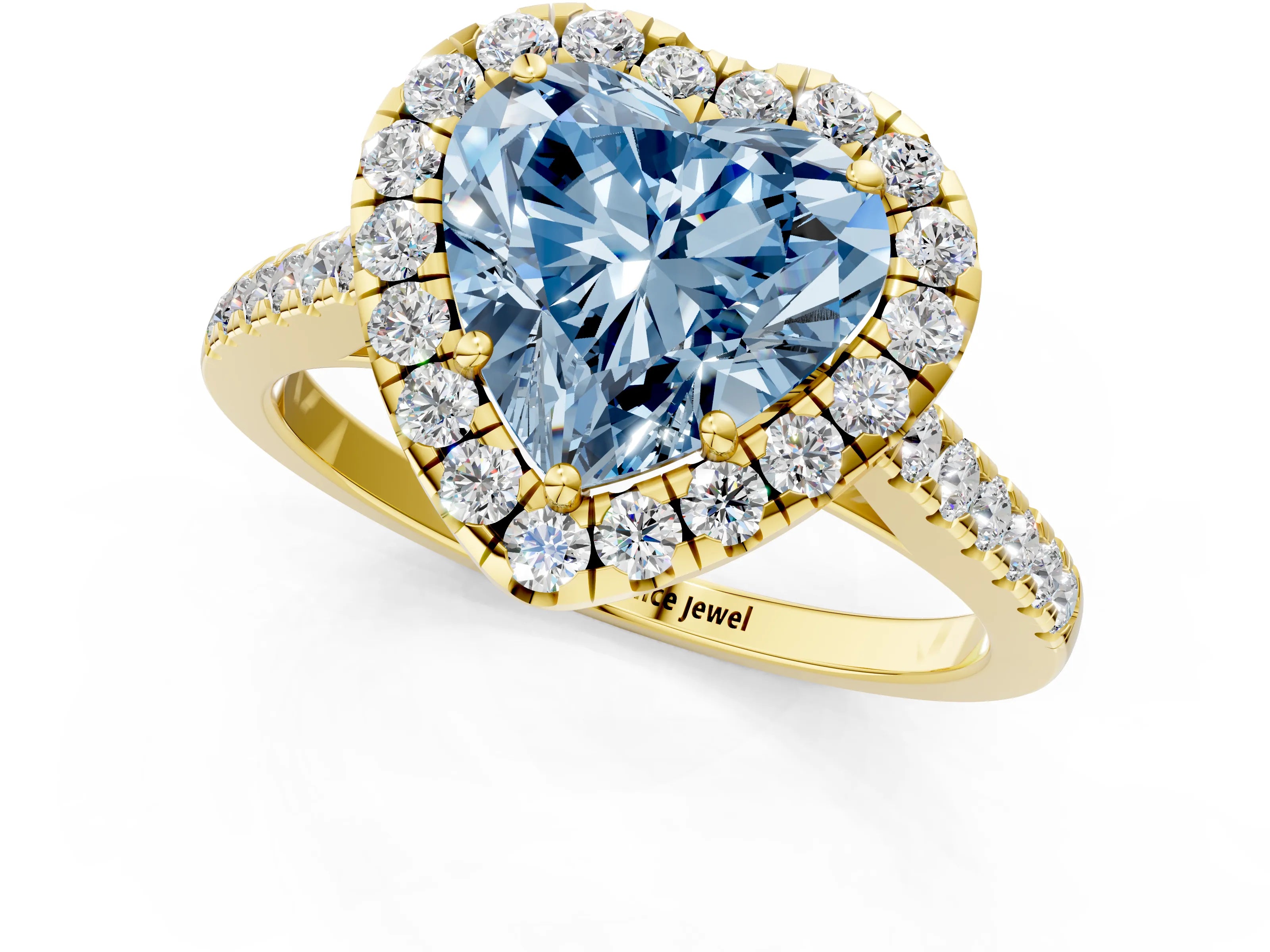 Yellow gold Fancy Blue Heart Cut Halo Pave Diamond Engagement Ring with Four-Prong Setting_1