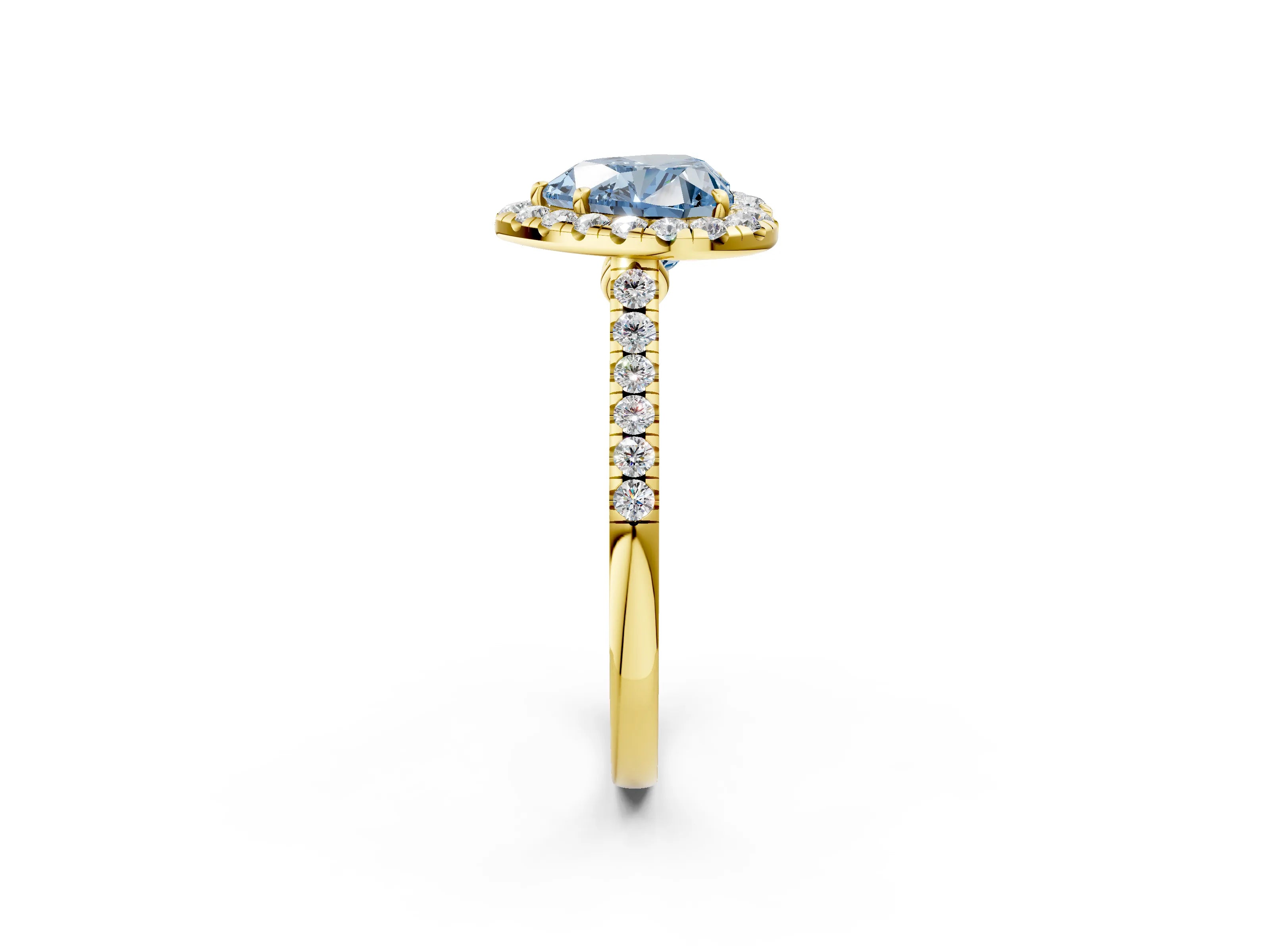 Yellow gold Fancy Blue Heart Cut Halo Pave Diamond Engagement Ring with Four-Prong Setting_2
