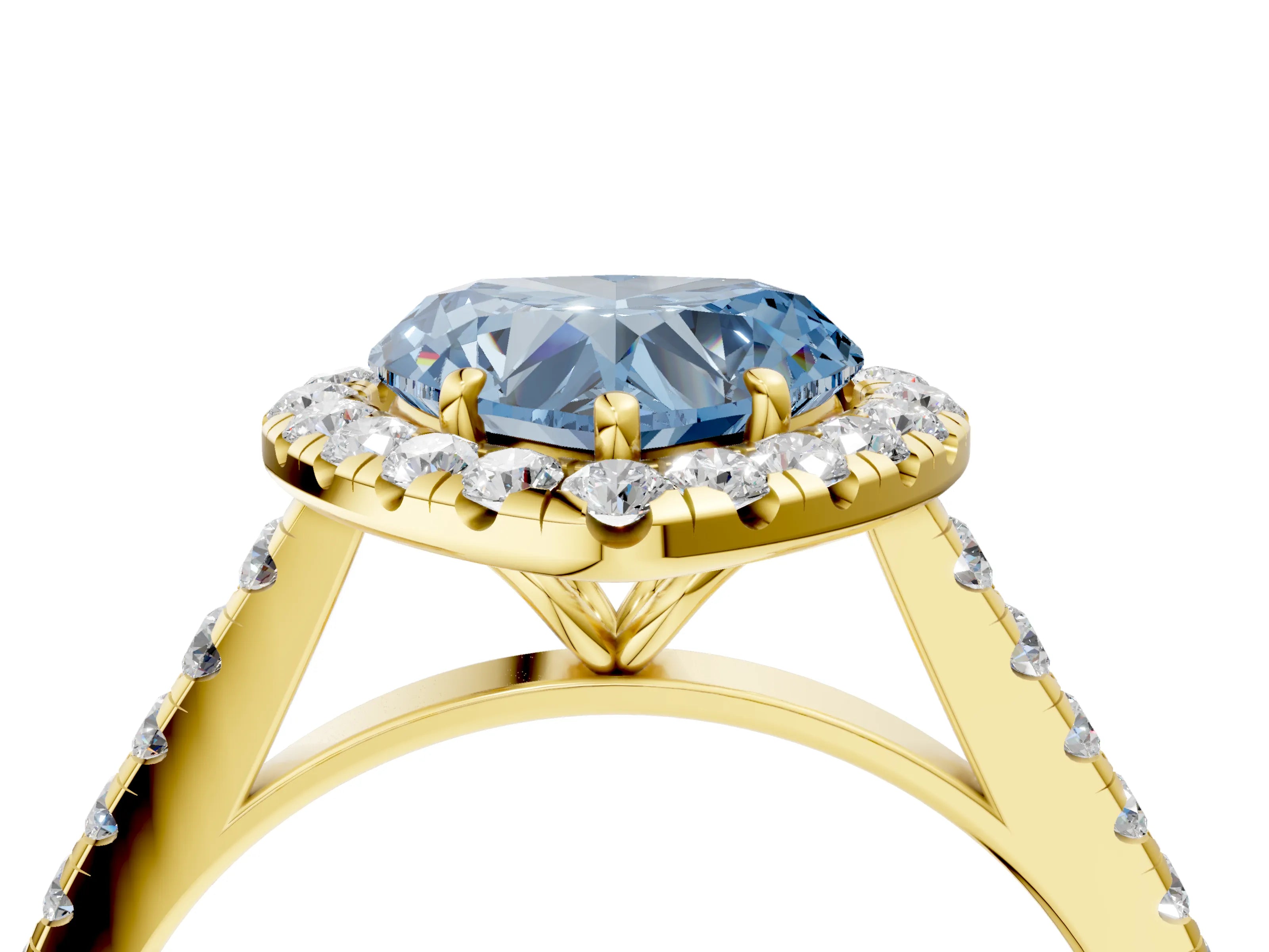 Yellow gold Fancy Blue Heart Cut Halo Pave Diamond Engagement Ring with Four-Prong Setting_4