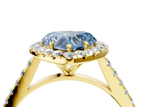 Yellow gold Fancy Blue Heart Cut Halo Pave Diamond Engagement Ring with Four-Prong Setting_4