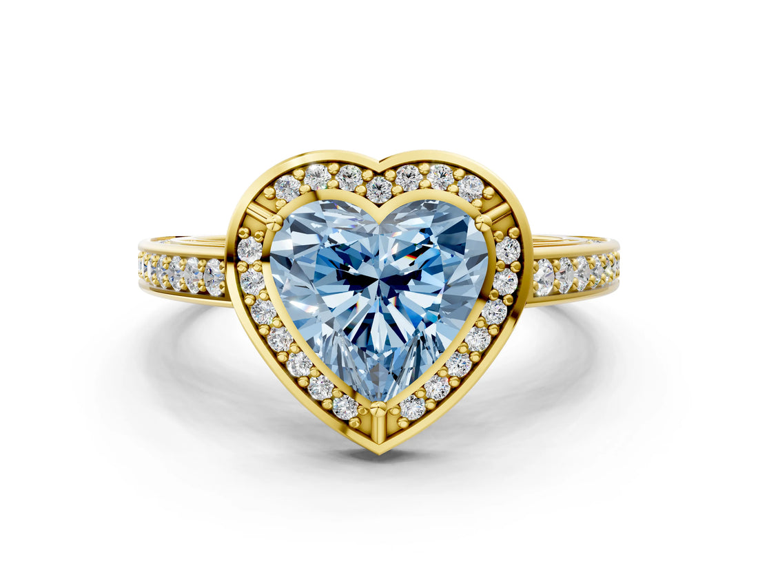 Yellow gold Fancy Blue Heart  Cut Halo Pave Split Shank Prong Setting Ring_32