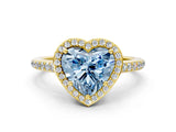 Yellow gold Fancy Blue Heart Cut Halo Round Diamond Pavé Band with Four-Prong Setting_3