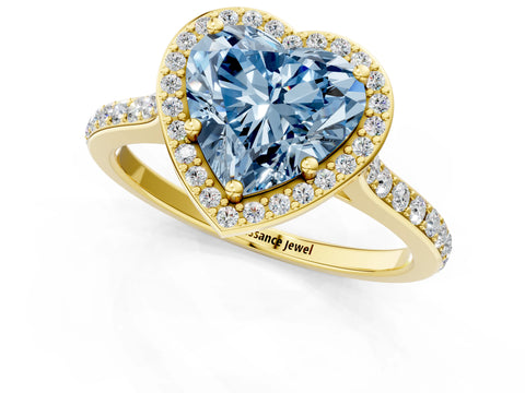 Yellow gold Fancy Blue Heart Cut Halo Round Diamond Pavé Band with Four-Prong Setting_4
