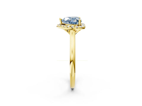 Yellow gold Fancy Blue Heart Cut Halo Round Diamond Solitaire Engagement Ring with Pave Band and Four-Prong Setting_14