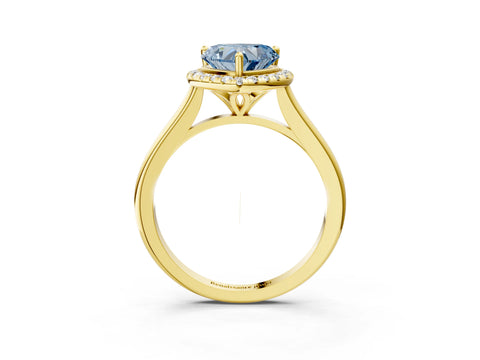 Yellow gold Fancy Blue Heart Cut Halo Round Diamond Solitaire Engagement Ring with Pave Band and Four-Prong Setting_15
