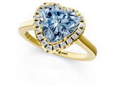Yellow gold Fancy Blue Heart Cut Halo Round Diamond Solitaire Ring with Pavé Band and Four-Prong Setting_13