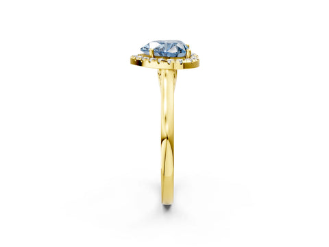 Yellow gold Fancy Blue Heart Cut Halo Round Diamond Solitaire Ring with Pavé Band and Four-Prong Setting_14