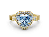 Yellow gold Fancy Blue Heart Cut Halo Round Diamond Twist Band with Four-Prong Setting