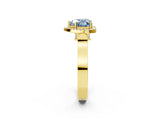Yellow gold Fancy Blue Heart Cut Halo Round Diamond Twist Band with Four-Prong Setting_2