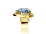 Yellow gold Fancy Blue Heart Cut Halo Round Diamond Twist Band with Four-Prong Setting_5