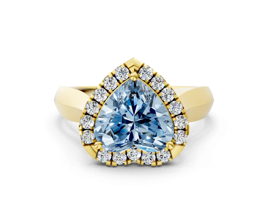 Yellow gold Fancy Blue Heart  Cut Halo Solitaire Engagement Ring with Square Band and Four-Prong Setting_149