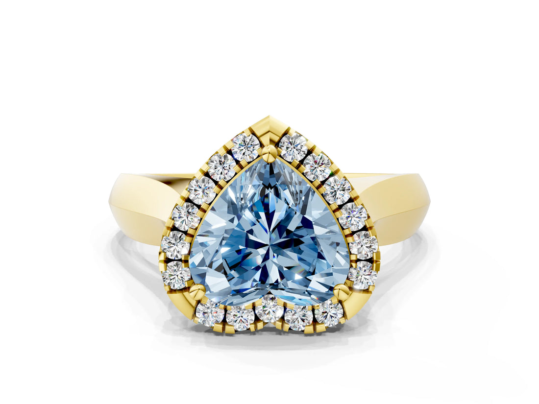 Yellow gold Fancy Blue Heart  Cut Halo Solitaire Engagement Ring with Square Band and Four-Prong Setting_66