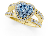 Yellow gold Fancy Blue Heart  Cut Halo Split Shank Diamond Ring with Four-Prong Setting_46