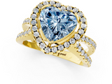 Yellow gold Fancy Blue Heart  Cut Halo Split Shank Pave Set Ring_63