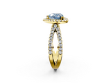 Yellow gold Fancy Blue Heart  Cut Halo Split Shank Pave Set Ring_64