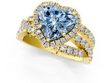 Yellow gold Fancy Blue Heart  Cut Halo Split Shank Prong Setting Ring_13
