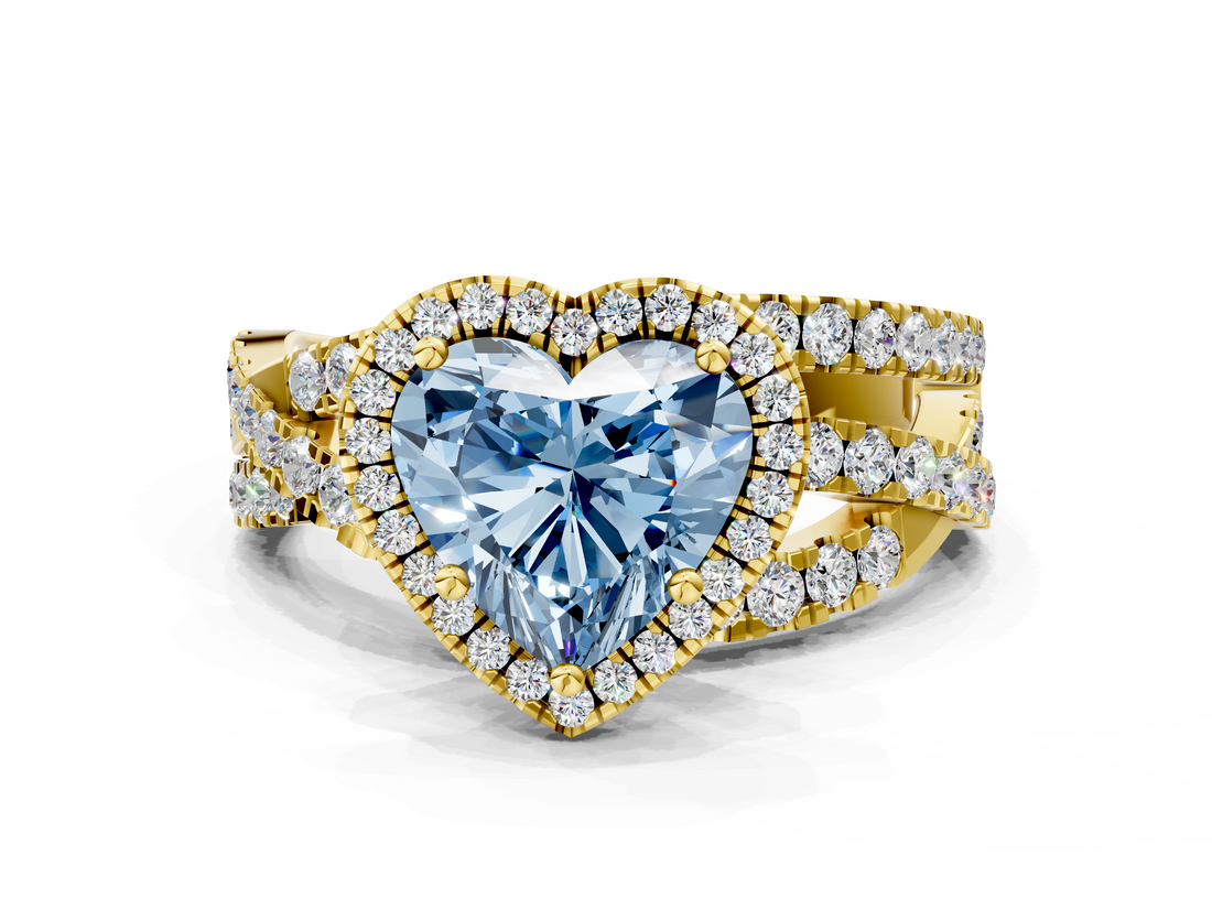 Yellow gold Fancy Blue Heart  Cut Halo Split Shank Prong Setting Ring_62