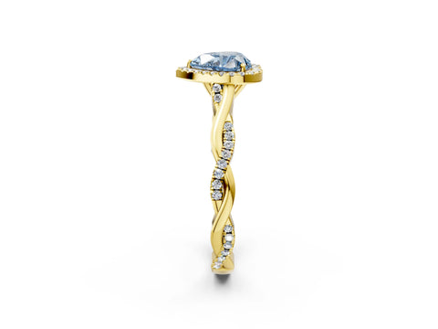 Yellow gold Fancy Blue Heart Cut Halo Twist Band with Four-Prong Setting_14