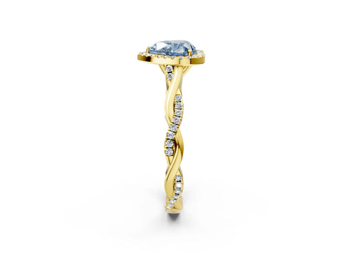 Yellow gold Fancy Blue Heart Cut Halo Twist Band with Four-Prong Setting_2