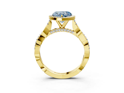 Yellow gold Fancy Blue Heart Cut Halo Twist Band with Four-Prong Setting_3