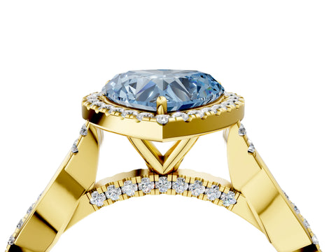 Yellow gold Fancy Blue Heart Cut Halo Twist Band with Four-Prong Setting_4