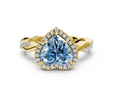 Yellow gold Fancy Blue Heart  Cut Halo Twisted Band Four-Prong Ring_20