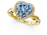 Yellow gold Fancy Blue Heart  Cut Halo Twisted Band Four-Prong Ring_21