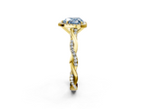 Yellow gold Fancy Blue Heart  Cut Halo Twisted Band Four-Prong Ring_22