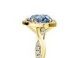 Yellow gold Fancy Blue Heart  Cut Halo Twisted Band Four-Prong Ring_25