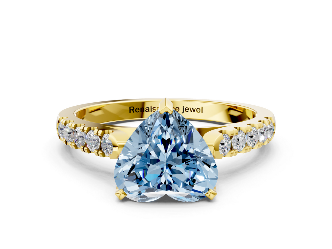 Yellow gold Fancy Blue Heart  Cut Pavé Band Solitaire Ring with Four-Prong Setting_42