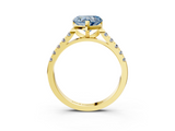 Yellow gold Fancy Blue Heart  Cut Pavé Band Solitaire Ring with Four-Prong Setting_45