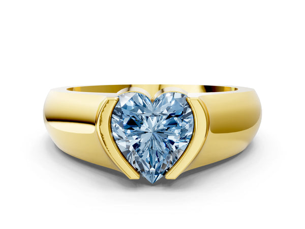 Yellow Gold Heart-Shaped Half Bezel Engagement Ring Setting for Fancy Blue Center - Design RJ-777