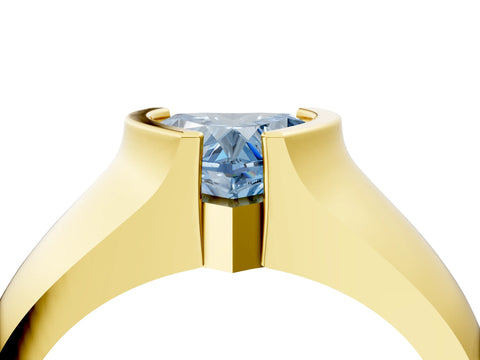 Yellow gold Fancy Blue Heart Cut Solitaire Bezel Set Diamond Ring with Wide Band_4