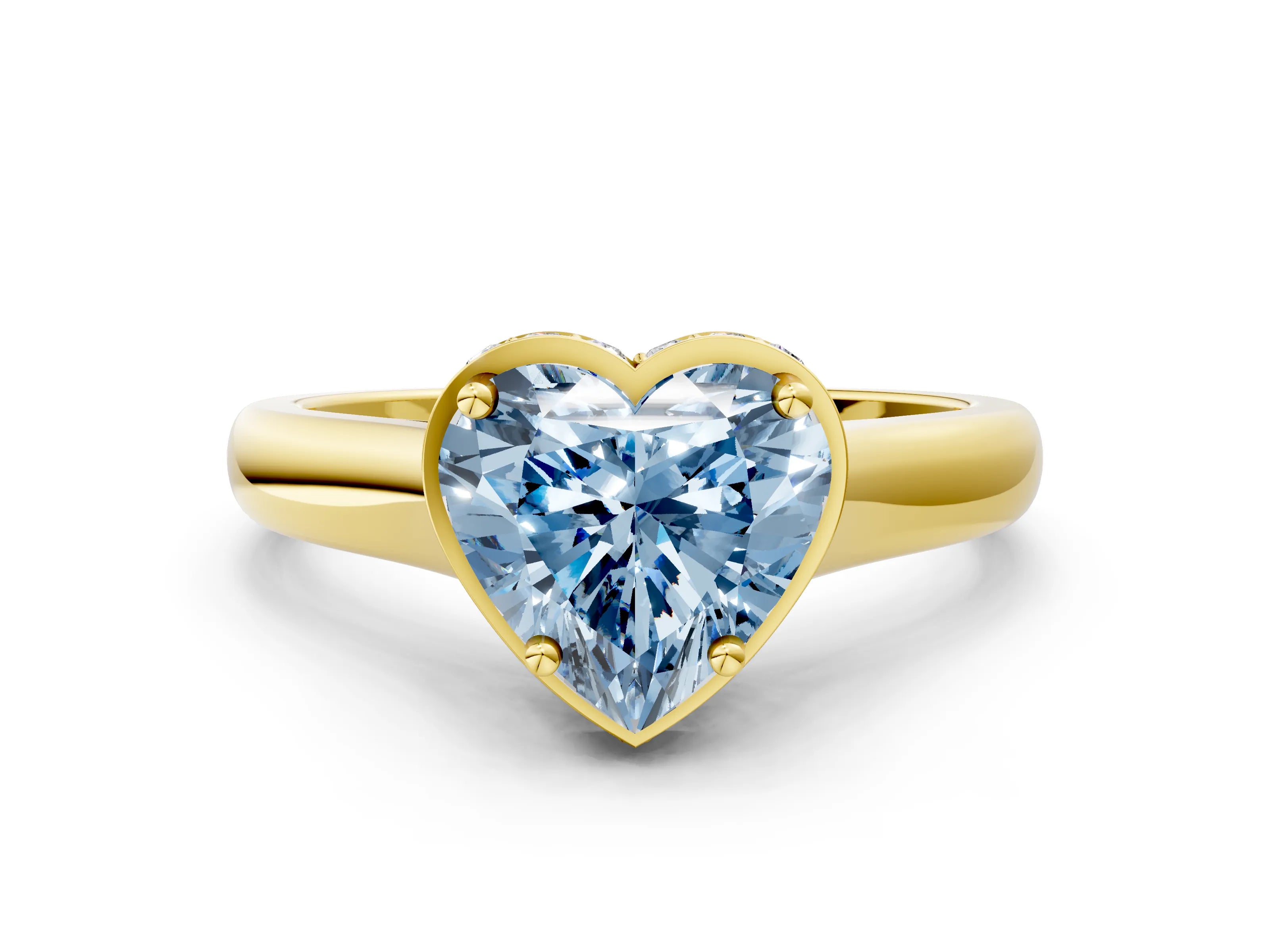 Yellow gold Fancy Blue Heart Cut Solitaire Diamond Engagement Ring with Four-Prong Setting and Tapered Band