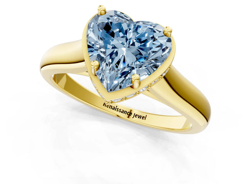 Yellow gold Fancy Blue Heart Cut Solitaire Diamond Engagement Ring with Four-Prong Setting and Tapered Band_1