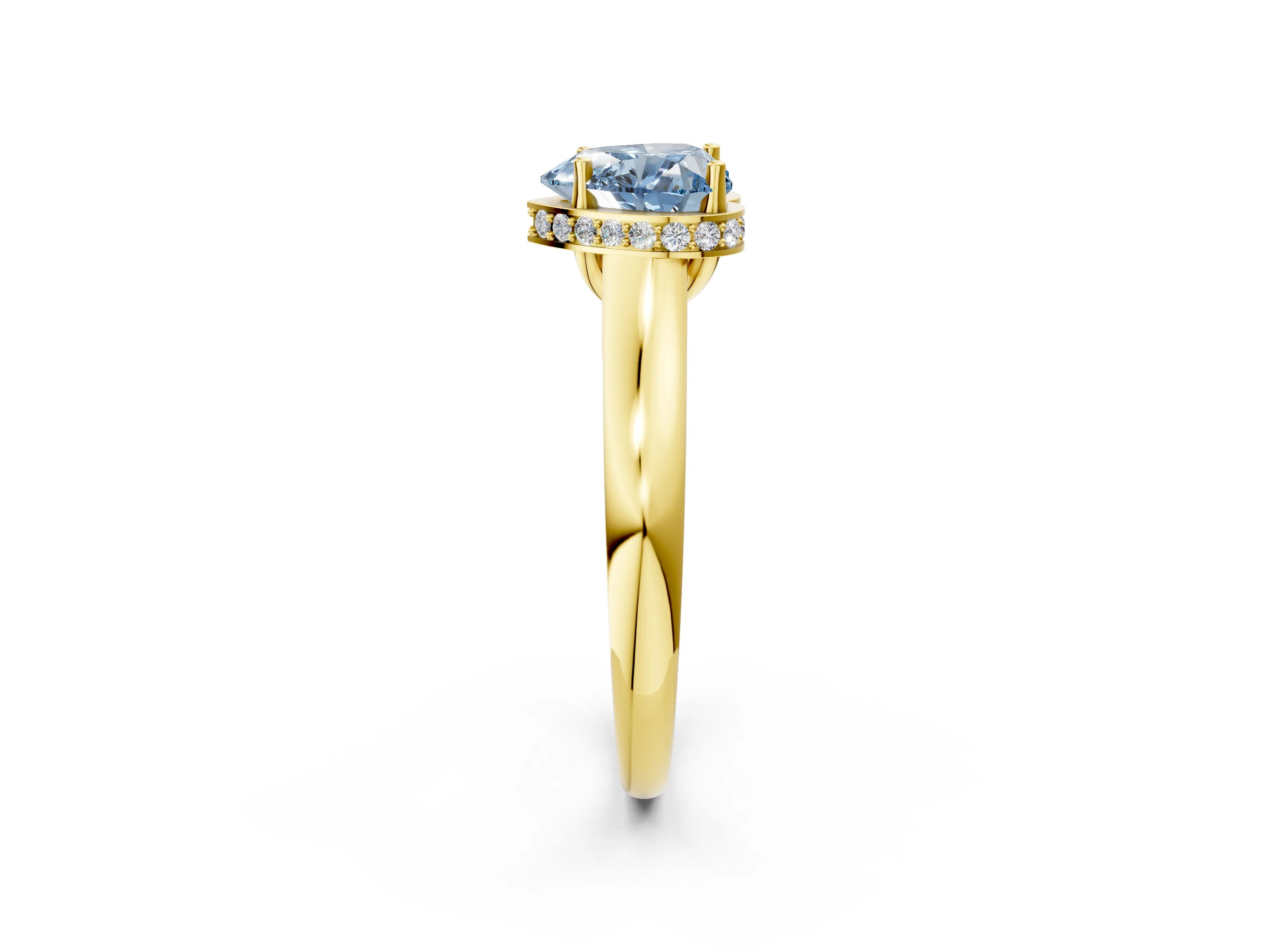 Yellow gold Fancy Blue Heart Cut Solitaire Diamond Engagement Ring with Four-Prong Setting and Tapered Band_2