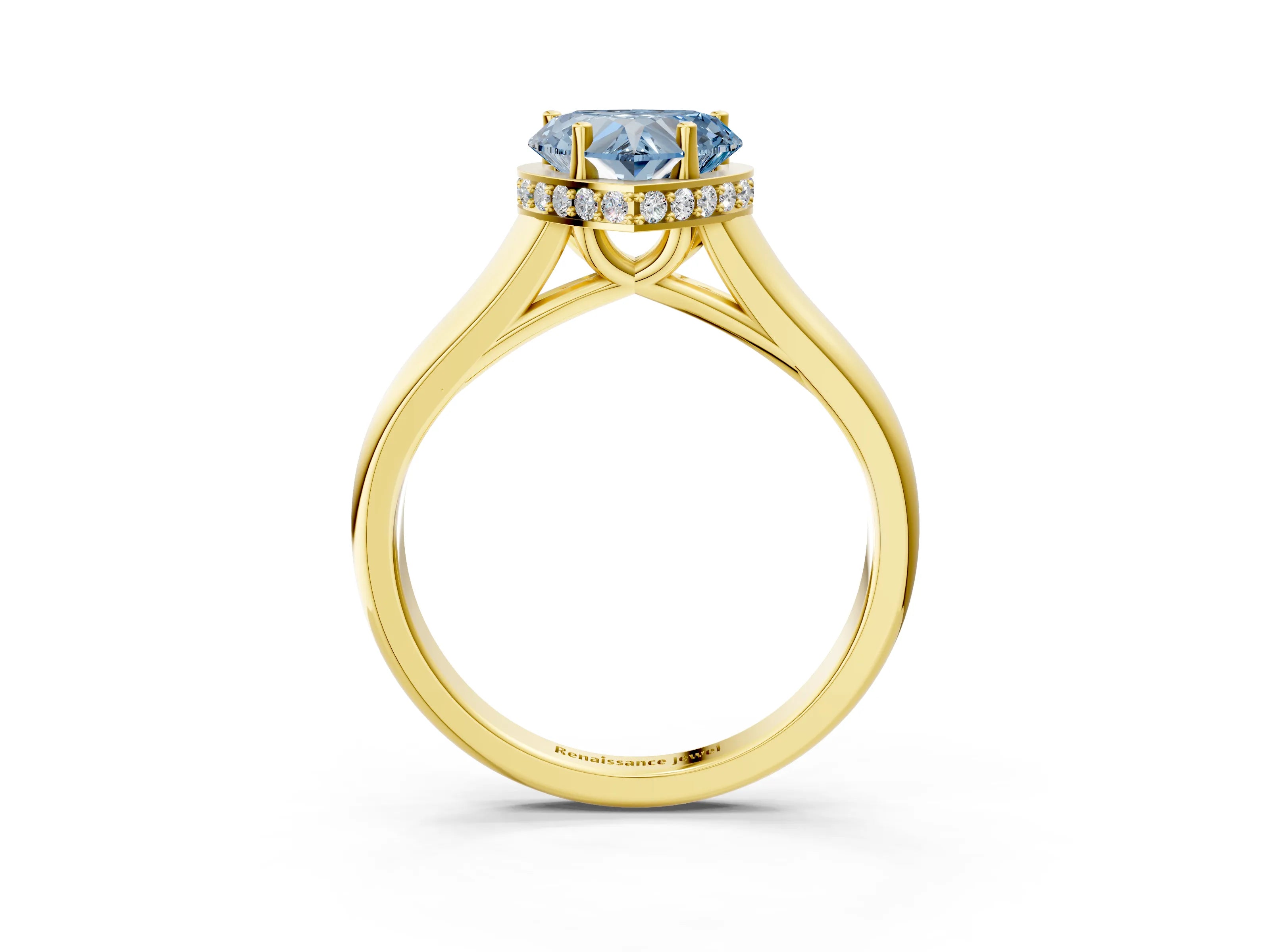 Yellow gold Fancy Blue Heart Cut Solitaire Diamond Engagement Ring with Four-Prong Setting and Tapered Band_3