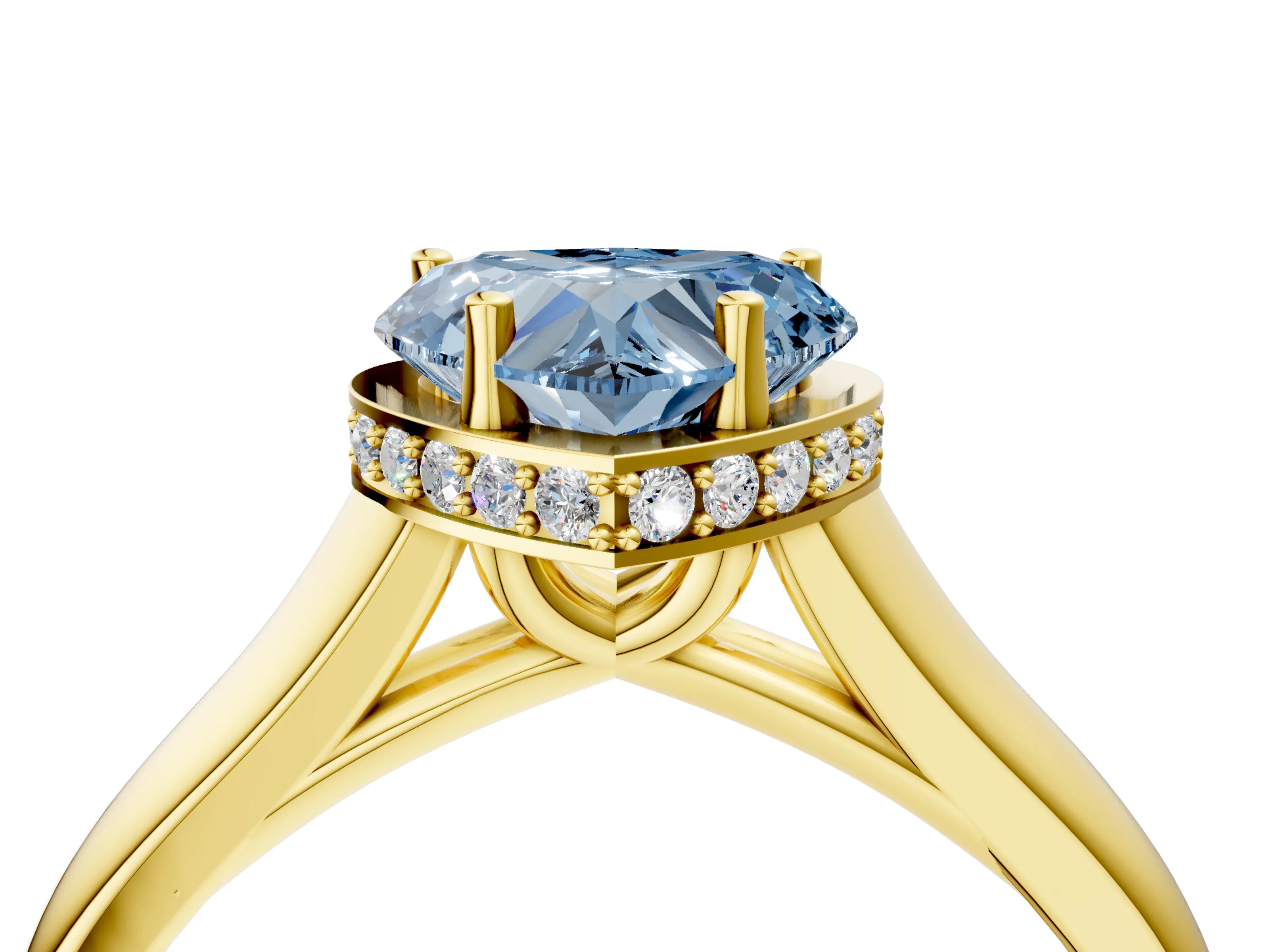Yellow gold Fancy Blue Heart Cut Solitaire Diamond Engagement Ring with Four-Prong Setting and Tapered Band_4