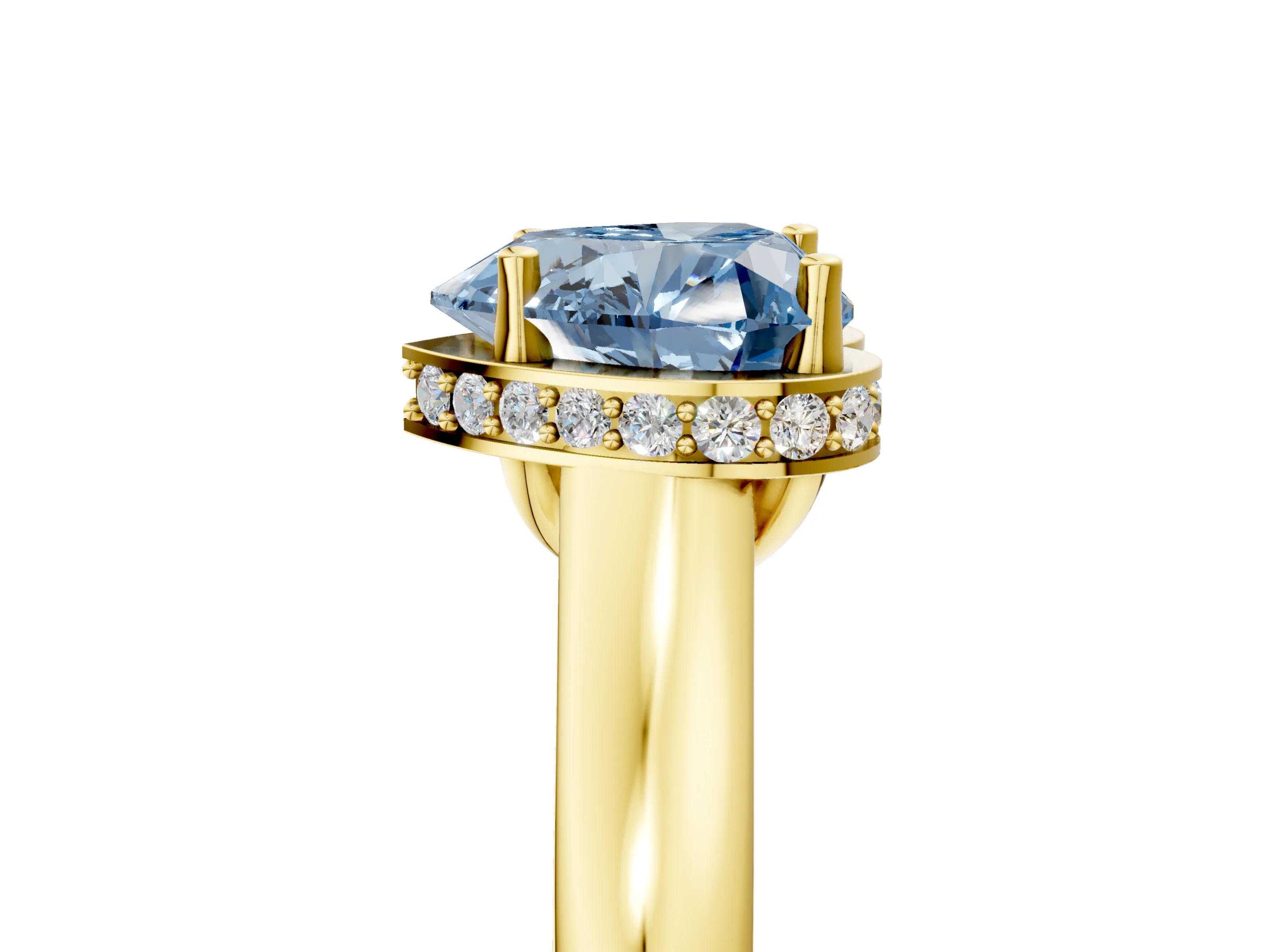 Yellow gold Fancy Blue Heart Cut Solitaire Diamond Engagement Ring with Four-Prong Setting and Tapered Band_5