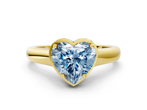 Yellow gold Fancy Blue Heart Cut Solitaire Diamond Engagement Ring with Four-Prong Setting and Tapered Band