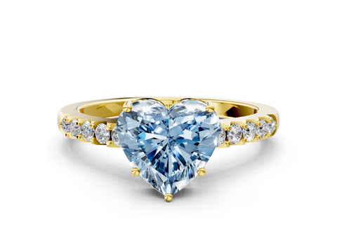 Yellow gold Fancy Blue Heart Cut Solitaire Diamond Engagement Ring with Pavé Band and Six-Prong Setting_12