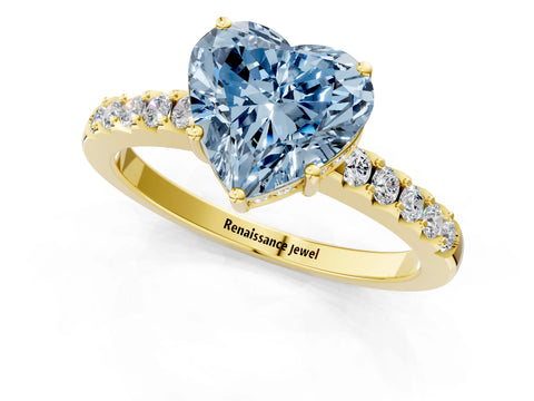 Yellow gold Fancy Blue Heart Cut Solitaire Diamond Engagement Ring with Pavé Band and Six-Prong Setting_13
